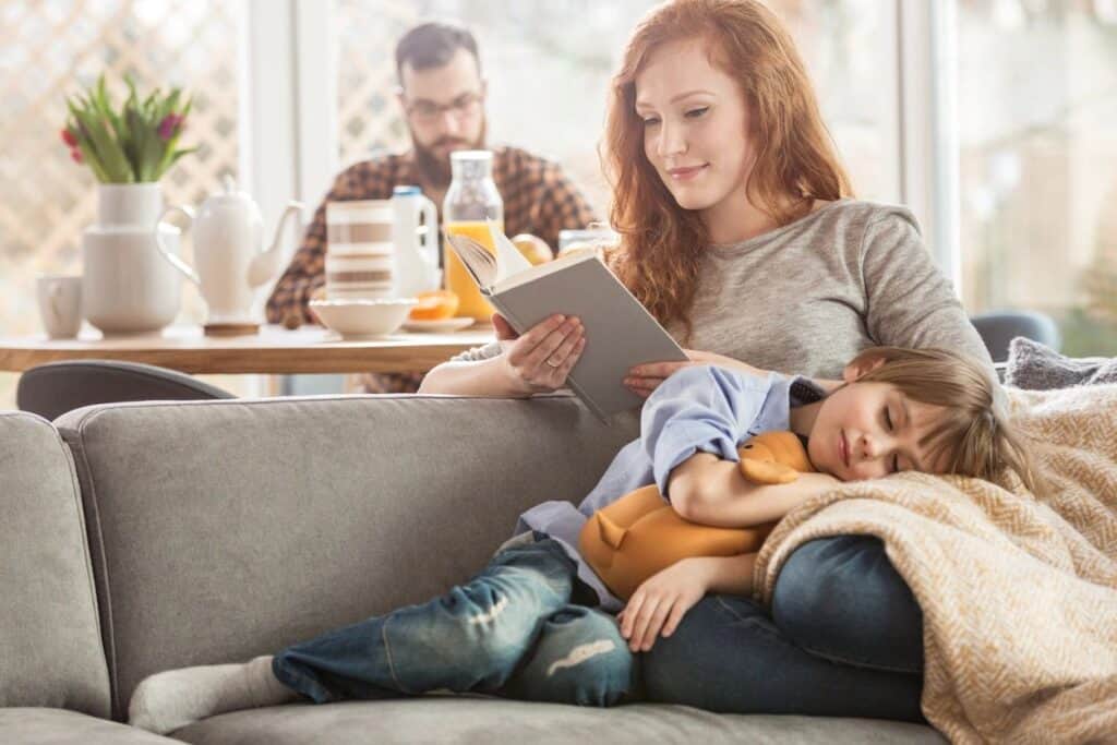 family on couch