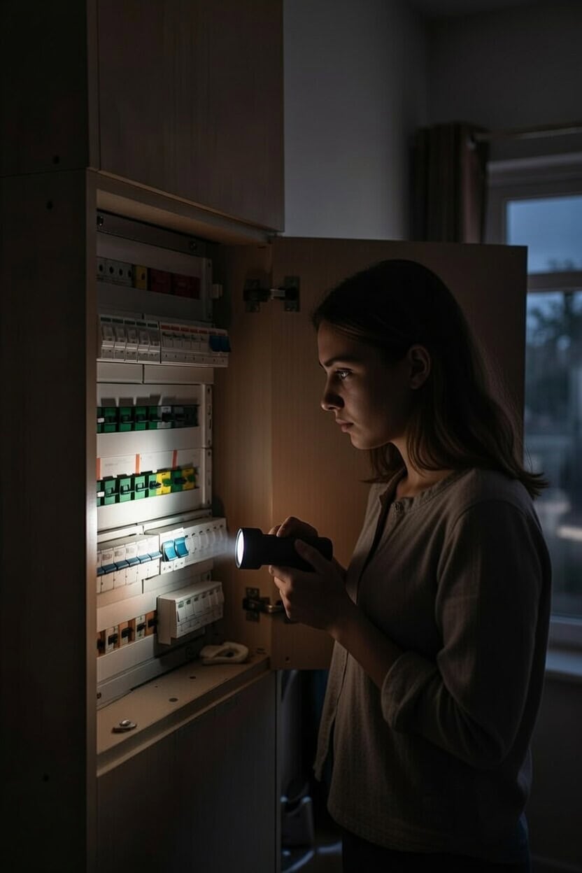 lady with a flashlight during a blackout